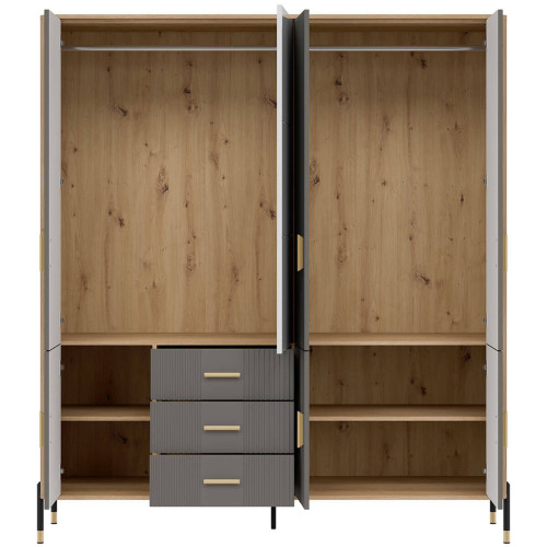 Фото шафи DANTE DT17 LIVEO дуб кремона торро / сірий / золоті ручки – вигляд спереду наповнення