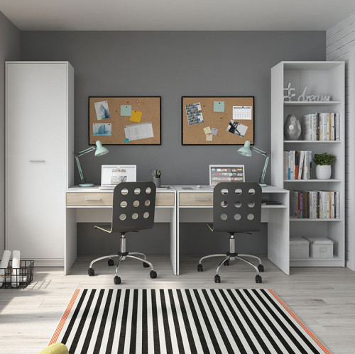 Фото письменного стола NEPO PLUS BIU2S BRW белый / дуб сонома в офисном интерьере