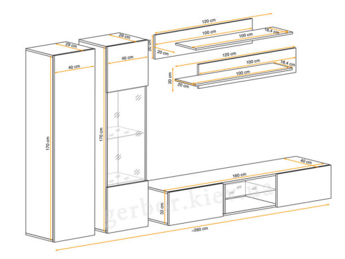 Фото гостиной FLY O5 ASM MEBLE – схема с внешними размерами
