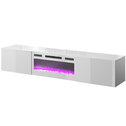 Фото навісної тумби ТВ з електрокаміном SLIDE K 200 CAMA MEBLE білий / білий глянець / білий камін – вигляд збоку