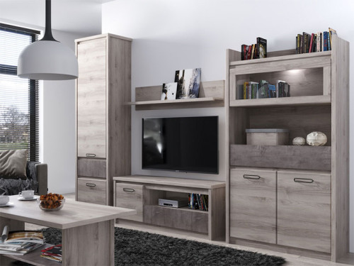 Фото тумбы ТВ JAZZ 1D1S/125 MEBELBOS в интерьере гостиной