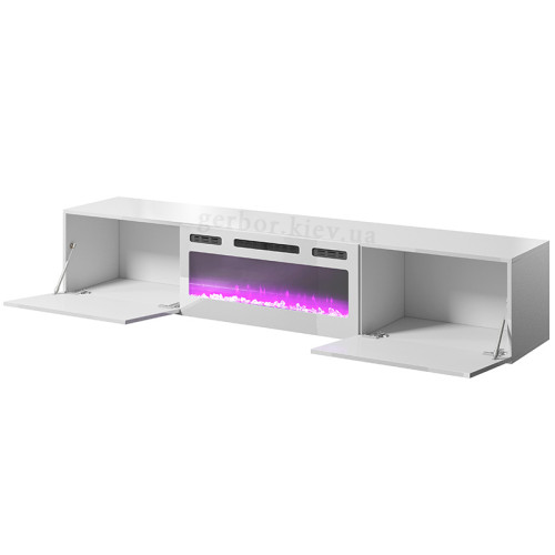 Фото тумби ТВ з електрокаміном SLIDE K 200 CAMA MEBLE білий / білий глянець /  білий камін – наповнення
