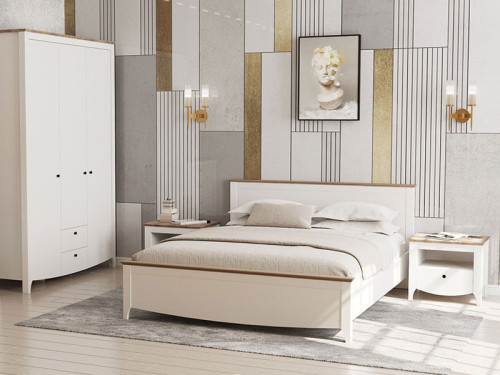 Фото приліжкової тумбочки КАРІНА KOM1S Гербор німфеа альба / дуб сонома трюфель в інтер'єрі спальні