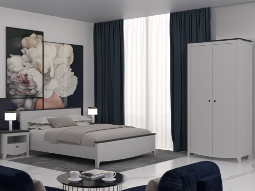 Фото приліжкової тумбочки КАРІНА KOM1S Гербор попелястий / антрацит в інтер'єрі спальні