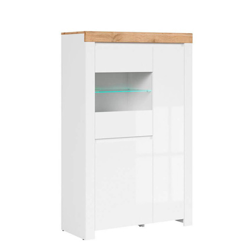 Фото вітрини HOLTEN REG2D1W BRW BRW білий / дуб вотан / білий глянець з підсвіткою