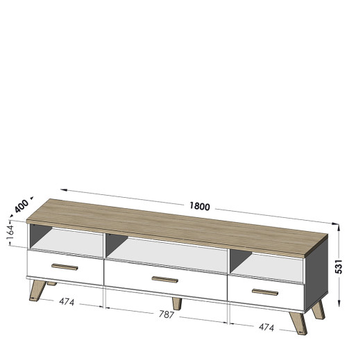 Фото тумбы ТВ 180 3S3K LOTTA CAMA MEBLE дуб вотан – схема наполнения и размеров