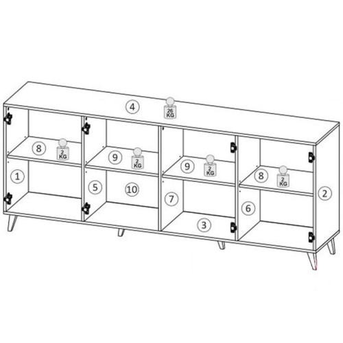 Фото комоду ASTI 200 4D CAMA MEBLE  чорний – схема з розмірами та наповненням