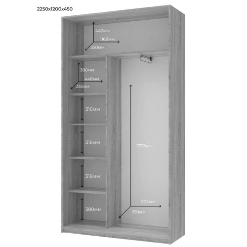 СІТІ ЛАЙТ Шафа-купе 1 ДСП / 1 Дзеркало ДОРОС (DOROS) 120x45x225