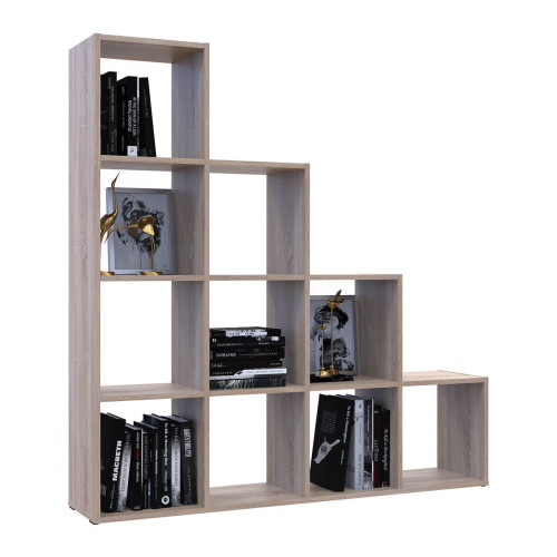 Фото відкритого стелажу СТЕП 4х4 ДОРОС (DOROS) дуб сонома з речами – вигляд збоку