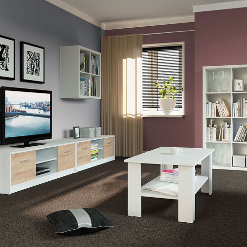 Фото журнального столика NEPO PLUS LAW/115 BRW белый в интерьере гостиной