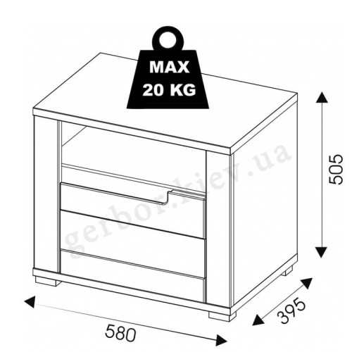 Фото правой прикроватной тумбочки YORK Y17 BOGFRAN – схема с размерами