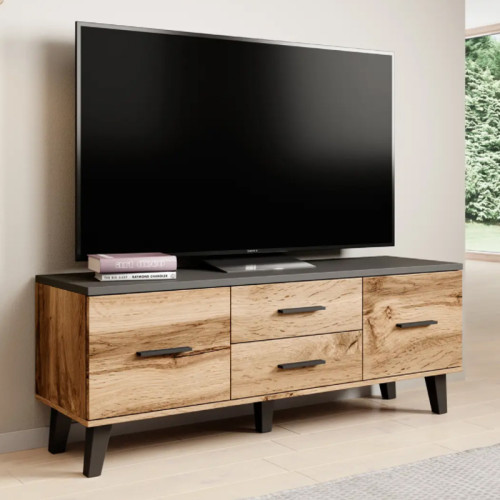 Фото тумбы ТВ 140 2D2S LOTTA CAMA MEBLE дуб вотан в интерьере гостиной