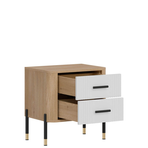 Фото приліжкової тумбочки DANTE DT21  LIVEO дуб кремона торро / білий / чорні ручки – вигляд збоку наповнення