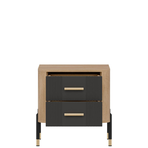 Фото приліжкової тумбочки DANTE DT21  LIVEO дуб кремона торро / антрацит / золоті ручки – вигляд спереду наповнення