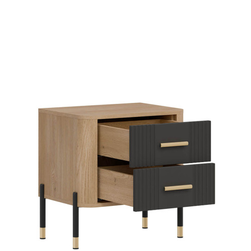 Фото приліжкової тумбочки DANTE DT21  LIVEO дуб кремона торро / антрацит / золоті ручки – вигляд збоку наповнення