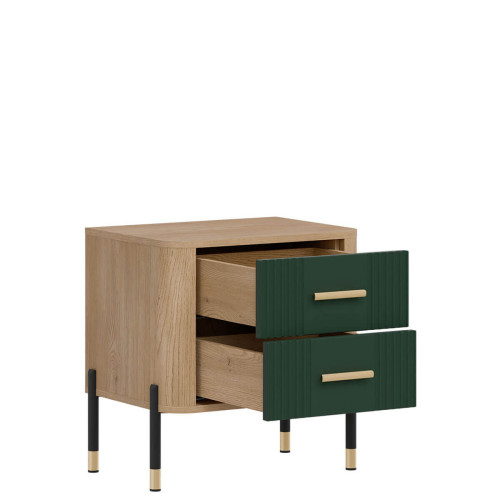 Фото приліжкової тумбочки DANTE DT21  LIVEO дуб кремона торро / зелений / золоті ручки – вигляд збоку наповнення