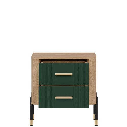 Фото приліжкової тумбочки DANTE DT21  LIVEO дуб кремона торро / зелений / золоті ручки – вигляд спереду наповнення