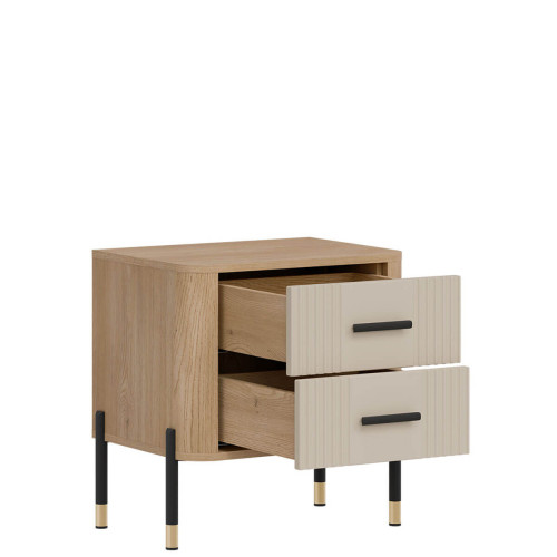 Фото приліжкової тумбочки DANTE DT21  LIVEO дуб кремона торро / кашемір / чорні ручки – вигляд збоку наповнення