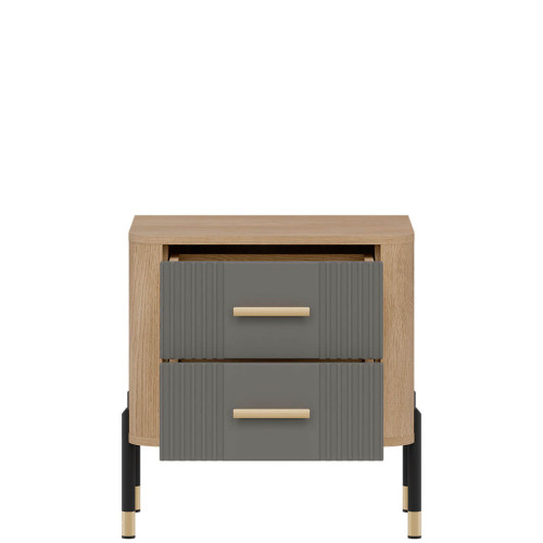 Фото приліжкової тумбочки DANTE DT21  LIVEO дуб кремона торро / сірий / золоті ручки – вигляд спереду наповнення