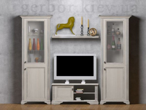 Фото тумбы ТВ 120 ВАЙТ Гербор ясень снежный / сосна золотая в интерьере гостиной