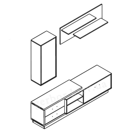 Фото комплекту меблів для вітальні РЕМО Гербор – схема з лівостороннім розташуванням навісної шафи