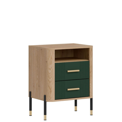 Фото приліжкової тумбочки DANTE DT22  LIVEO дуб кремона торро / зелений / золоті ручки – вигляд збоку