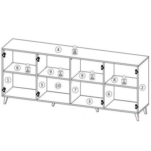 Фото комоду BARI 200 4D CAMA MEBLE  чорний – схема з розмірами