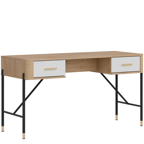 Фото письмового столу DANTE DT23 LIVEO дуб кремона торро / білий / золоті ручки – вигляд збоку