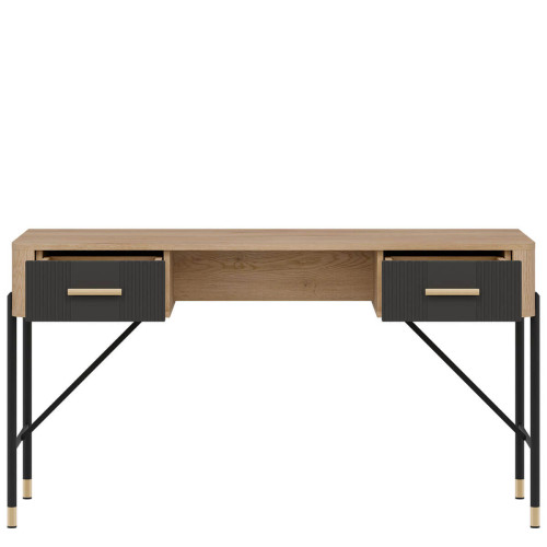 Фото письмового столу DANTE DT23 LIVEO дуб кремона торро / антрацит / золоті ручки – вигляд спереду наповнення