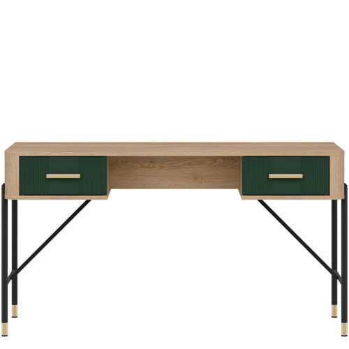 Фото письмового столу DANTE DT23 LIVEO дуб кремона торро / зелений / золоті ручки – вигляд спереду