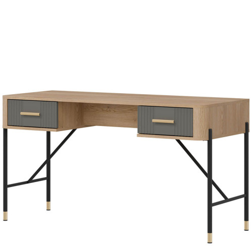 Фото письмового столу DANTE DT23 LIVEO дуб кремона торро / сірий / золоті ручки