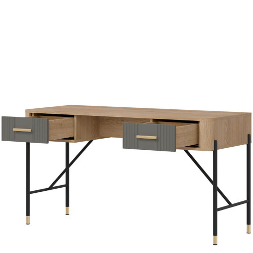 Фото письмового столу DANTE DT23 LIVEO дуб кремона торро / сірий / золоті ручки – наповнення