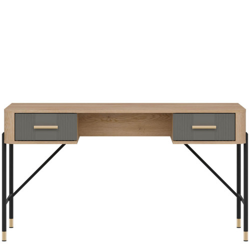 Фото письмового столу DANTE DT23 LIVEO дуб кремона торро / сірий / золоті ручки – вигляд спереду