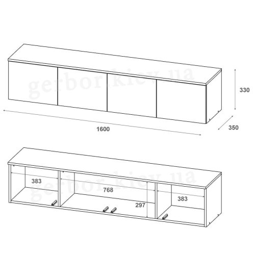 Фото вітальні ЛЕВІЯ ДОРОС (DOROS) – схема з розмірами тумби для телевізора