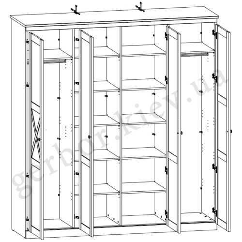 Фото комбінованої шафи FRIJA SZF2D2M-POL BRW – схема наповнення (отвори для кріплення додаткових полиць)