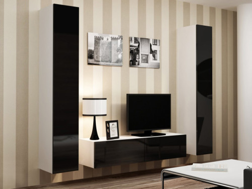 На фото мебель для гостиной VIGO 9 CAMA MEBLE белый / черный глянец