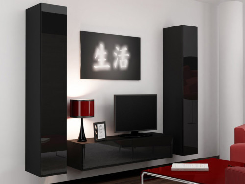 На фото мебель для гостиной VIGO 9 CAMA MEBLE черный / черный глянец
