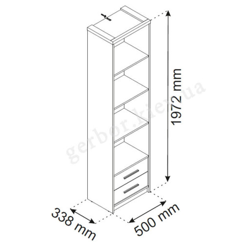 Фото відкритого стелажу PAVI 2S/50 ВМВ – схема з розмірами