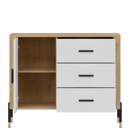 Фото вітальні DANTE LIVEO дуб кремона торро / білий / чорні ручки – наповнення комода