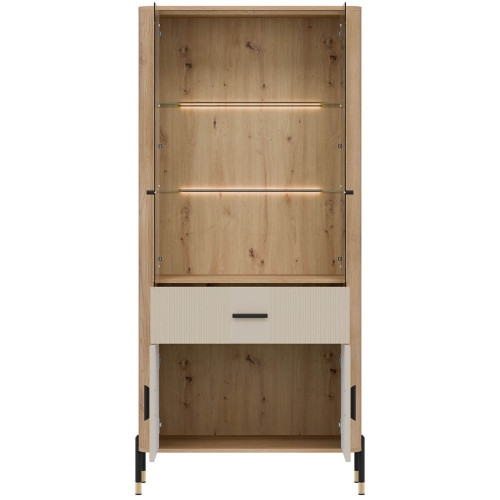 Фото вітальні DANTE LIVEO дуб кремона торро / кашемір / чорні ручки – наповнення вітрини