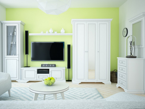 Фото полиці 160 ВАЙТ Гербор ясен сніжний / сосна срібна в інтер'єрі вітальні