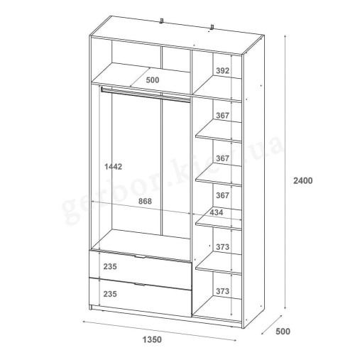 Фото комплекта меблів для спальні ЛУКАС / ЛЕВІЯ ДОРОС (DOROS) – схема шафи