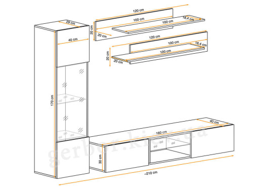 Фото гостиной FLY R3 ASM MEBLE – схема с внешними размерами