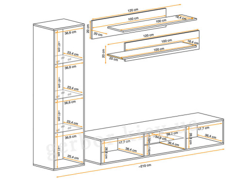 Фото гостиной FLY R3 ASM MEBLE – схема с внутренними размерами
