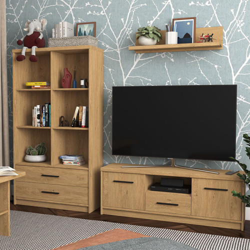 Фото відкритого низького стелажу PAVI 2S/84 ВМВ в інтер'єрі вітальні