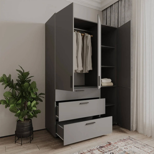 Фото наповнення шафи ТОРН 3 ДСП/3Ш штанга ДОРОС (DOROS) антрацит в інтер'єрі