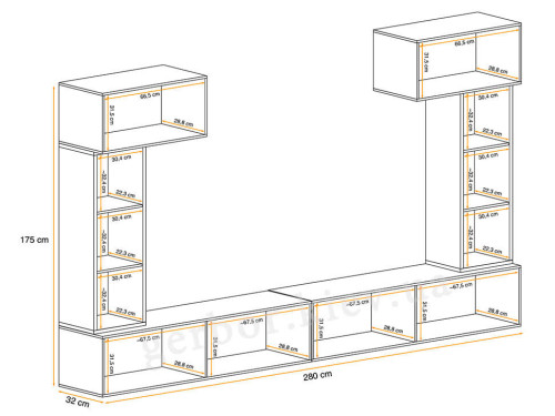 Фото гостиной BLOX II ASM MEBLE – схема с внутренними размерами