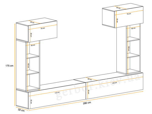 Фото гостиной BLOX II ASM MEBLE – схема с внешними размерами
