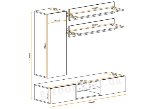 Фото гостиной FLY S1 ASM MEBLE – схема с внешними размерами