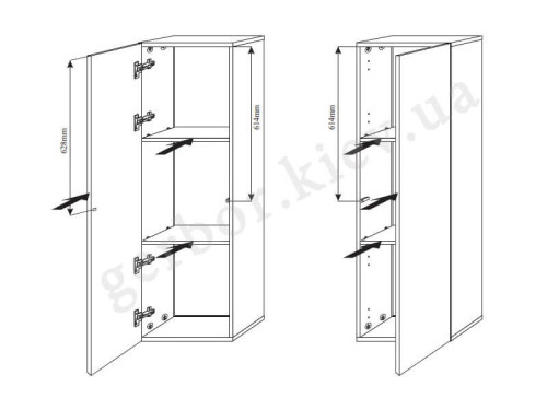 На фото схема пенала гостиной FLY S1 ASM MEBLE